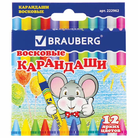 Восковые мелки BRAUBERG, 12 цв.
